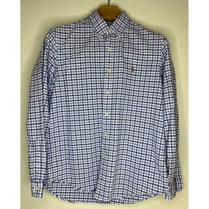 Ralph‎ Lauren Men's Gingham Check Button Down Shirt L G Blue White Long Sleeve
